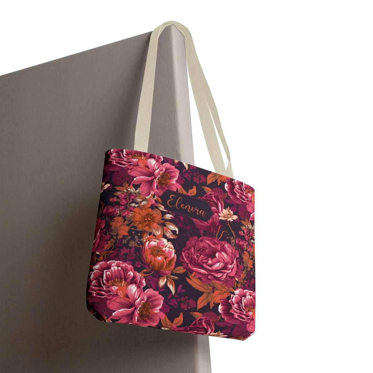Personalizable Floral Maximalist Tote - Vivid Magenta and Orange Print Bag