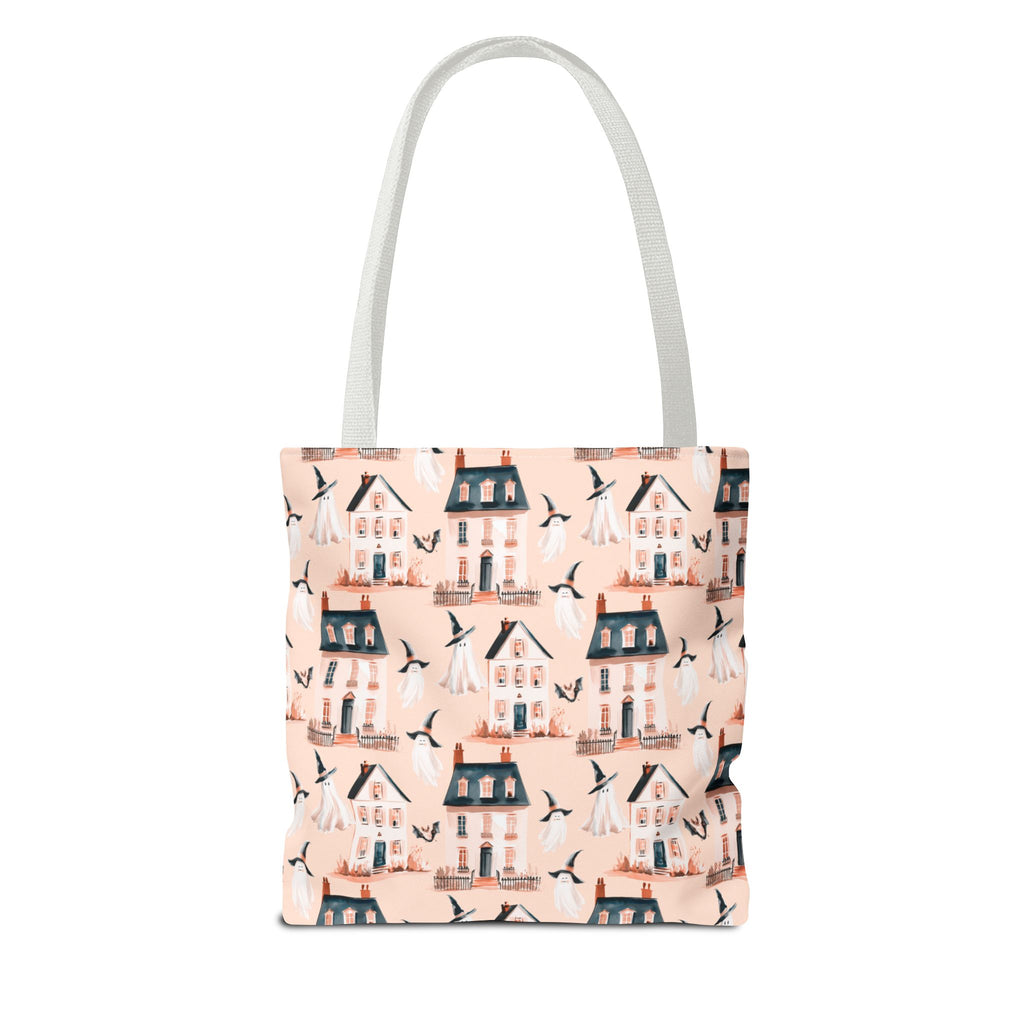 Spooky Cottage Pattern Tote -Haunted Village Ghosts and Houses Bag