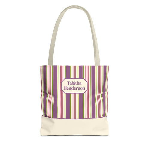 Colorful Striped Tote Bag – Personalizable Purple Pink and Green Tote