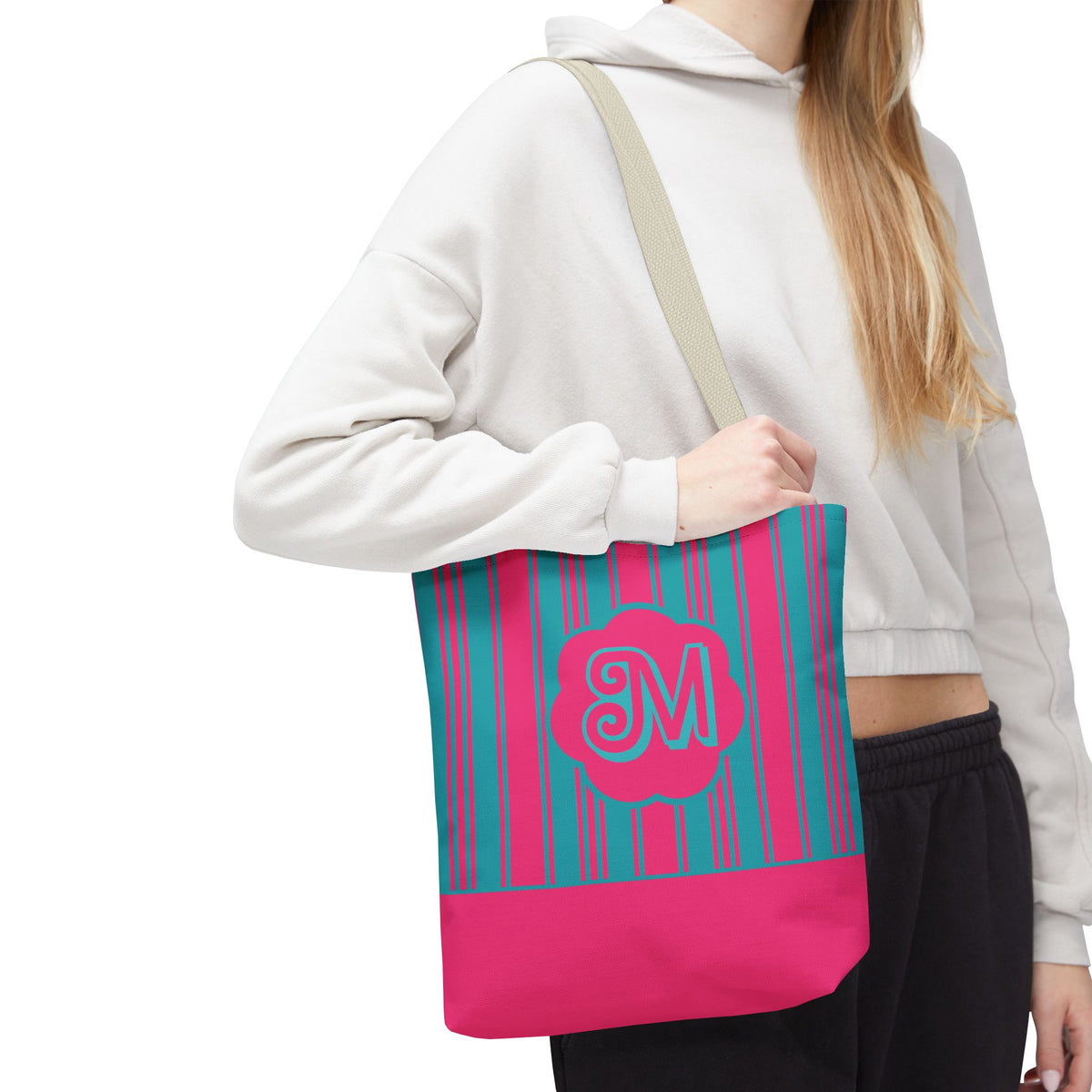 Monogram Pink and Blue Striped Tote Bag — Custom Striped Tote Bag