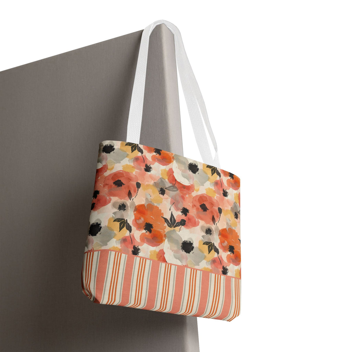 Floral Watercolor Stripe Tote Bag – Peach Blossom Beach and Market Bag