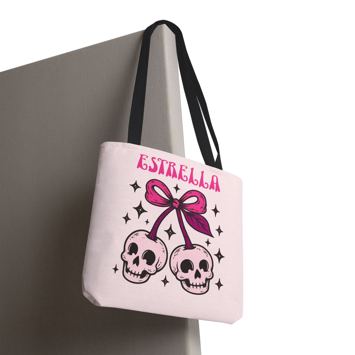 Personalized 'Creepy and Adorable' Pink Skull Cherries Tote Bag - Custom Trick-or-Treat Keepsake