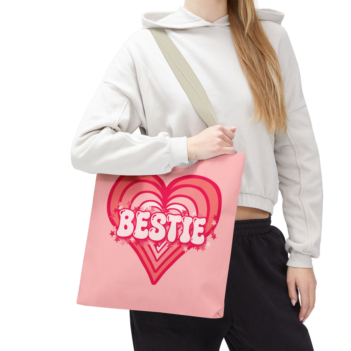 Personalizable Bestie Tote Bag - Strawberry Milk Pink Hearted Tote