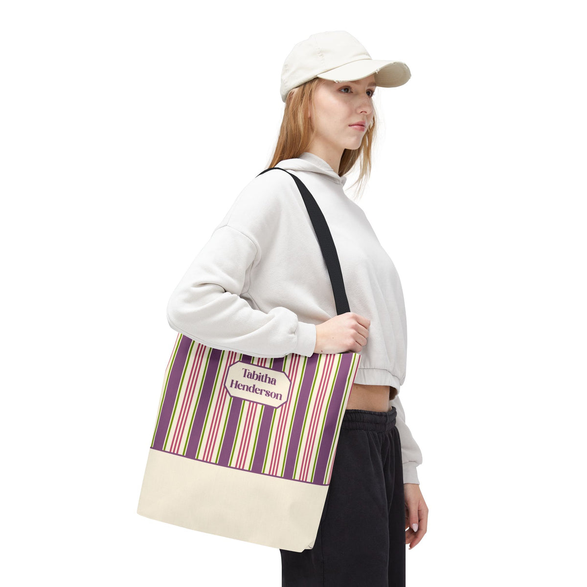 Colorful Striped Tote Bag – Personalizable Purple Pink and Green Tote