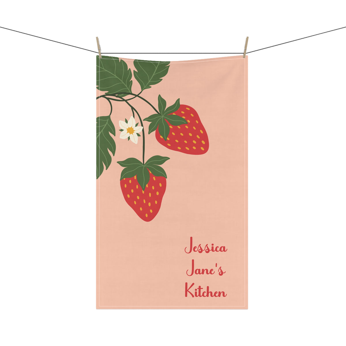 Personalizable Strawberry Tea Towel - Charming Pink Kitchen Towel