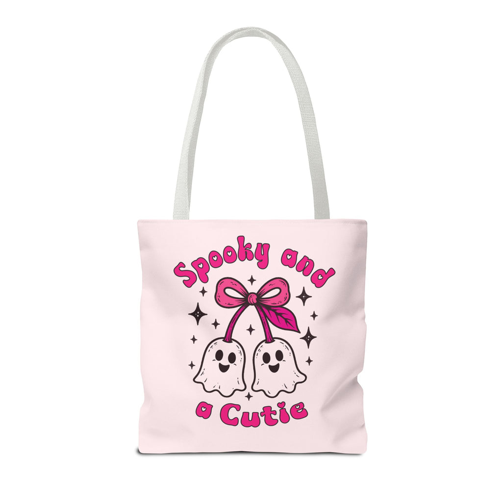 Pink Cute Ghost Cherries Tote Bag - "Spooky and a Cutie" Personalized Halloween Tote