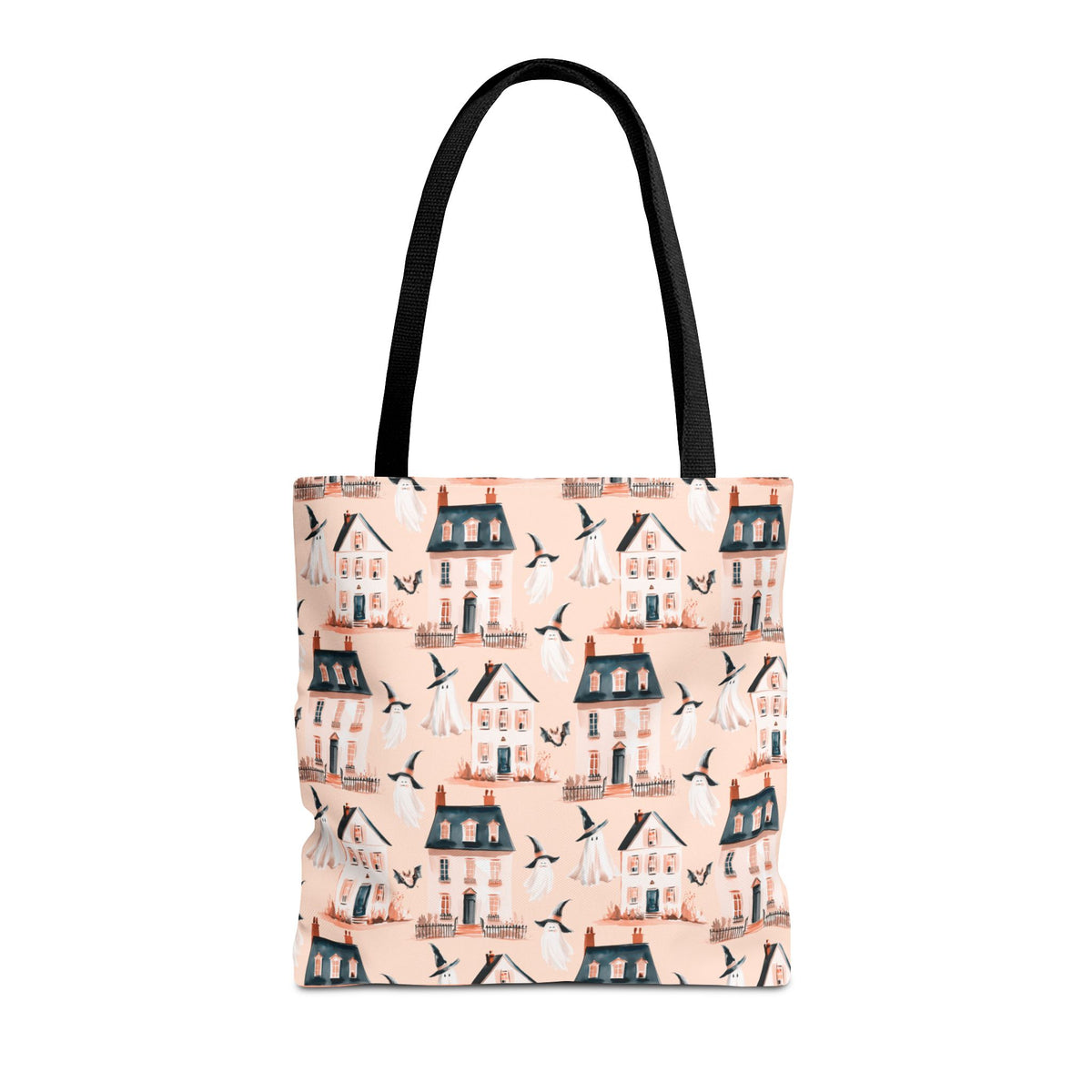 Spooky Cottage Pattern Tote -Haunted Village Ghosts and Houses Bag