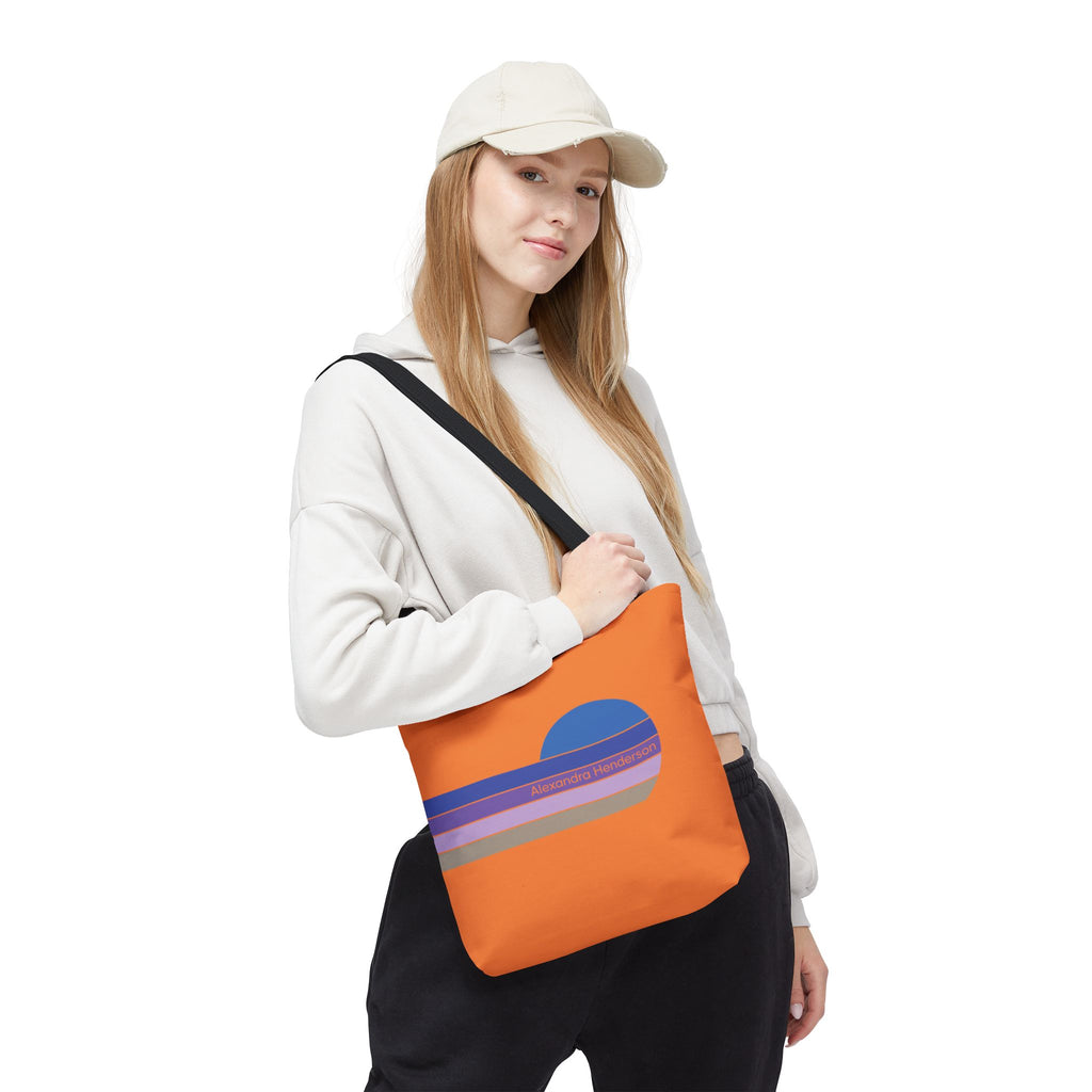 Orange Sunset Stripe Tote Bag – Retro Personalized Name Beach and Market Tote