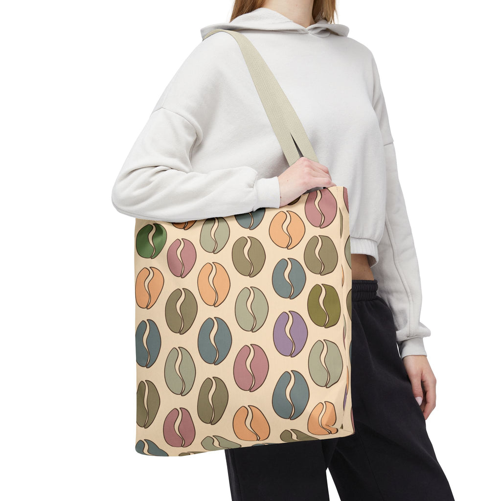 Colorful Coffee Tote Bag - Coffee Lover's Bean Bag in Cream
