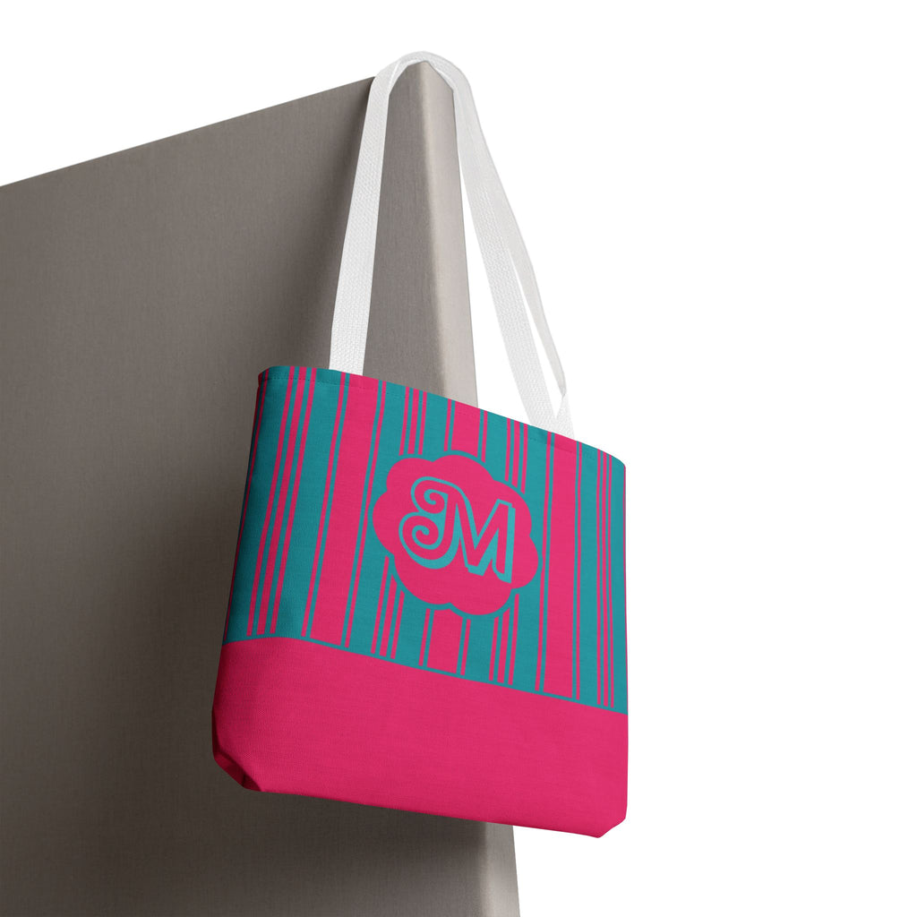Monogram Pink and Blue Striped Tote Bag — Custom Striped Tote Bag