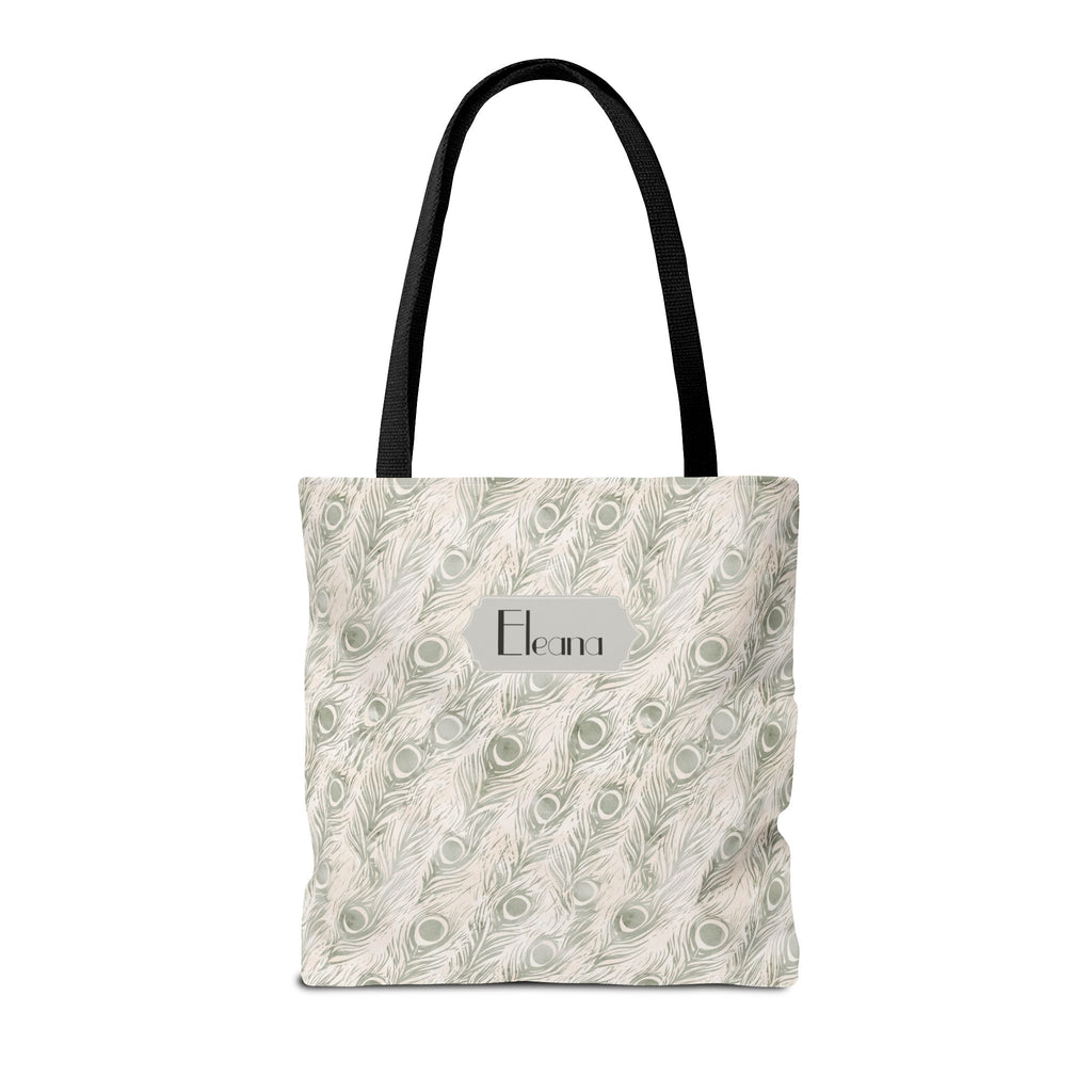 Personalizable Tote - Elegant Grey Peacock Feather Pattern Bag