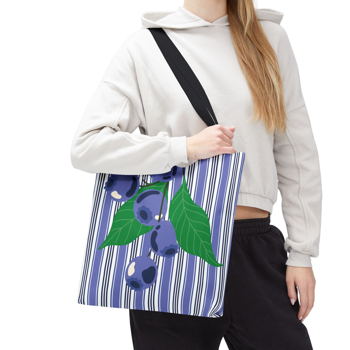 Blueberry Stripe Tote Bag - Summer Fruit Market Tote