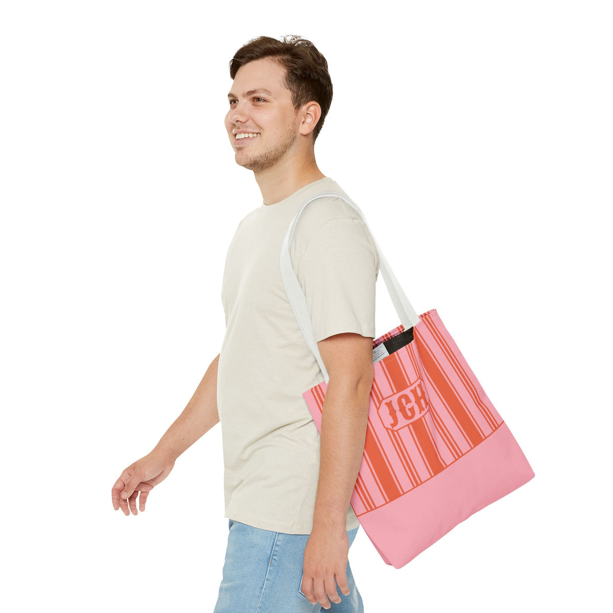 Striped Pink and Orange Tote Bag - Personalizable Bright Beach and Market Tote