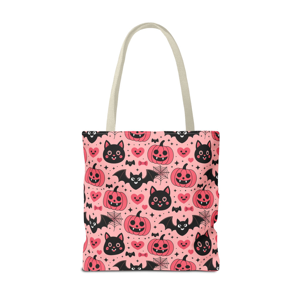 Cute Halloween Trick or Treat Tote Bag  - Pink Pumpkins, Black Cats and Bats Candy Carryall