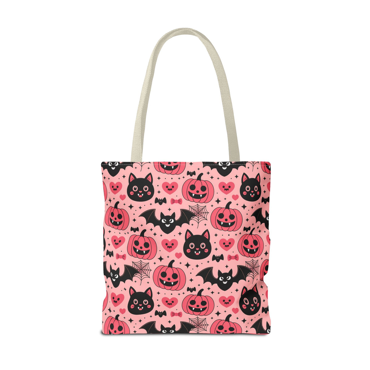 Cute Halloween Trick or Treat Tote Bag  - Pink Pumpkins, Black Cats and Bats Candy Carryall