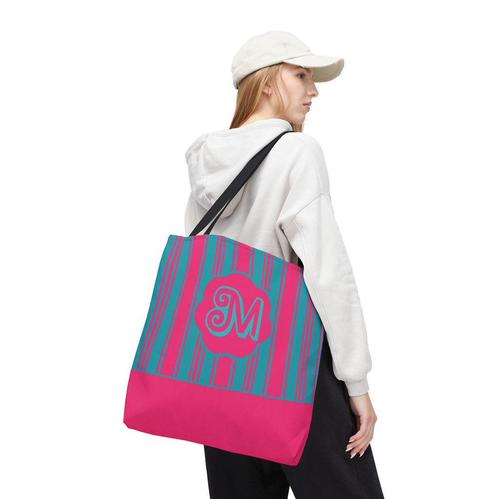 Monogram Pink and Blue Striped Tote Bag — Custom Striped Tote Bag