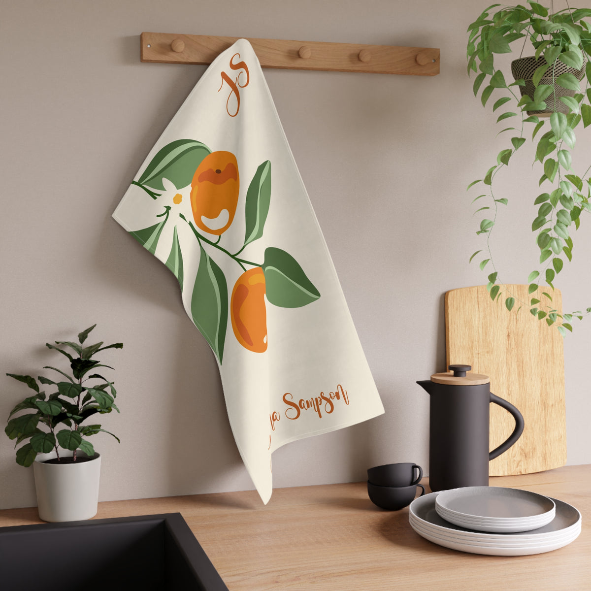 Personalized Citrus Tea Towel - Custom Name and Monogram Kitchen Towel