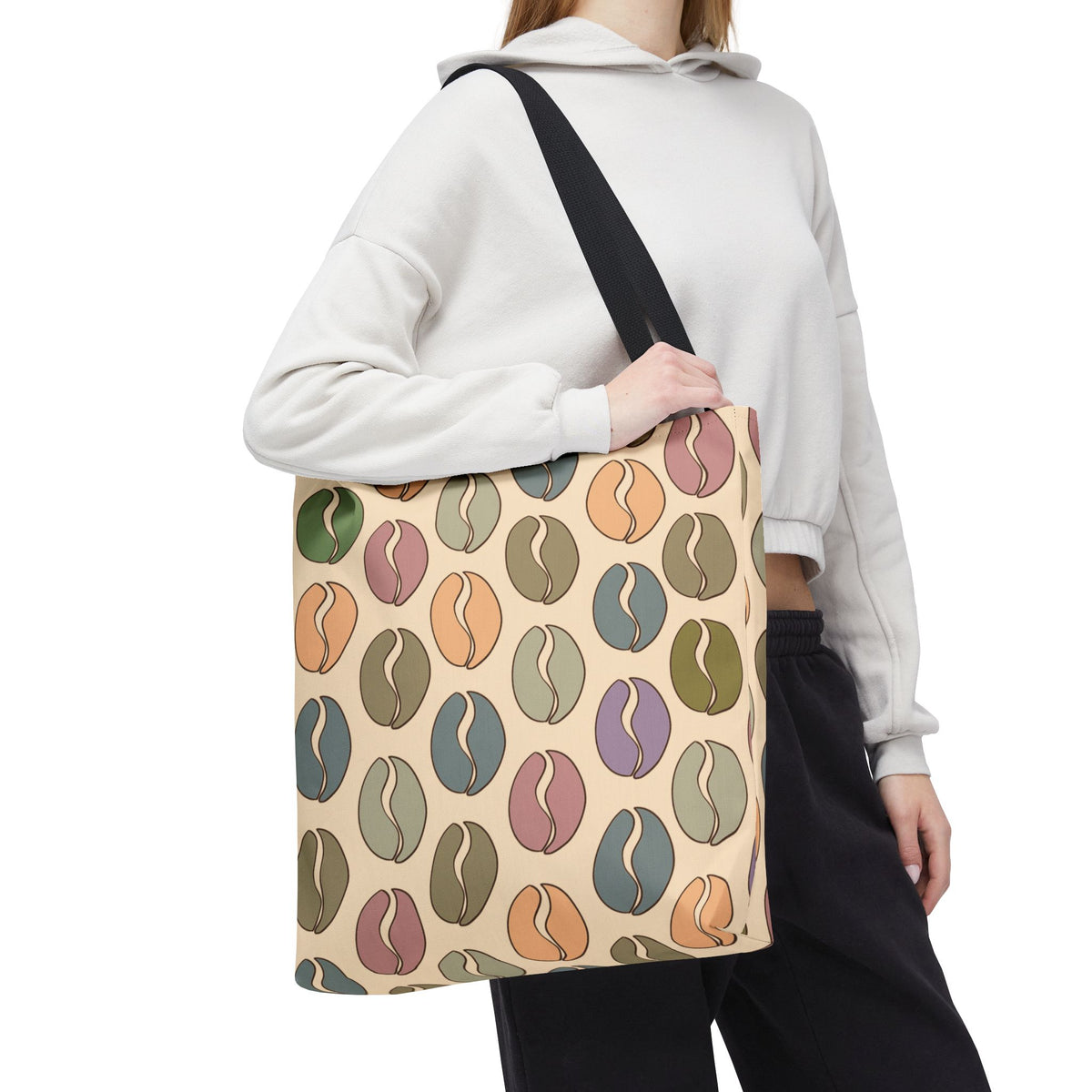 Colorful Coffee Tote Bag - Coffee Lover's Bean Bag in Cream