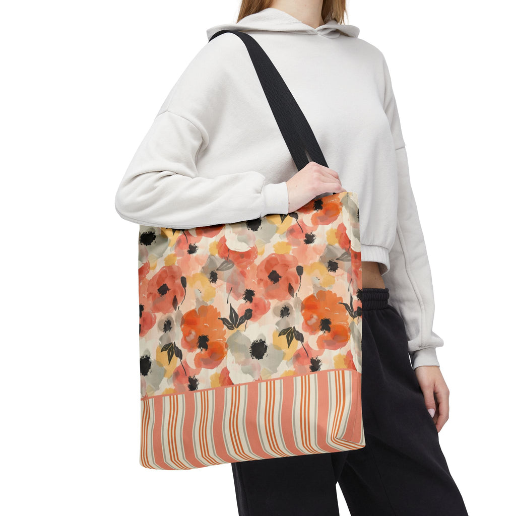 Floral Watercolor Stripe Tote Bag – Peach Blossom Beach and Market Bag