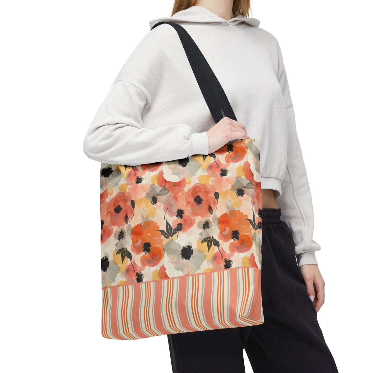 Floral Watercolor Stripe Tote Bag – Peach Blossom Beach and Market Bag