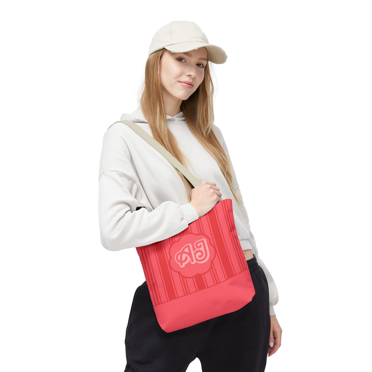 Monogram Pink Striped Tote Bag —Personalizable Market Tote