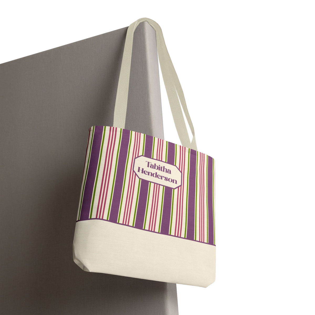 Colorful Striped Tote Bag – Personalizable Purple Pink and Green Tote