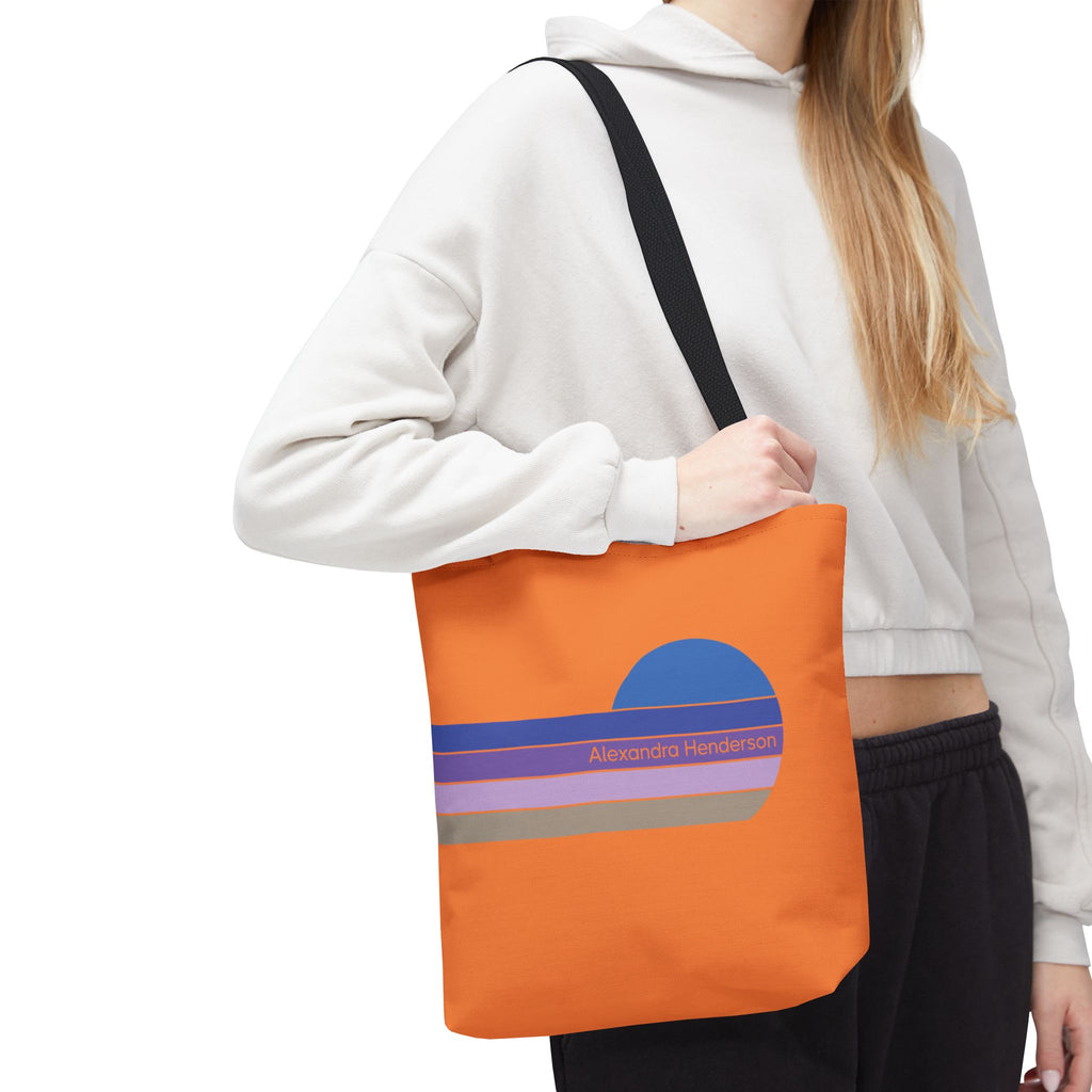 Orange Sunset Stripe Tote Bag – Retro Personalized Name Beach and Market Tote