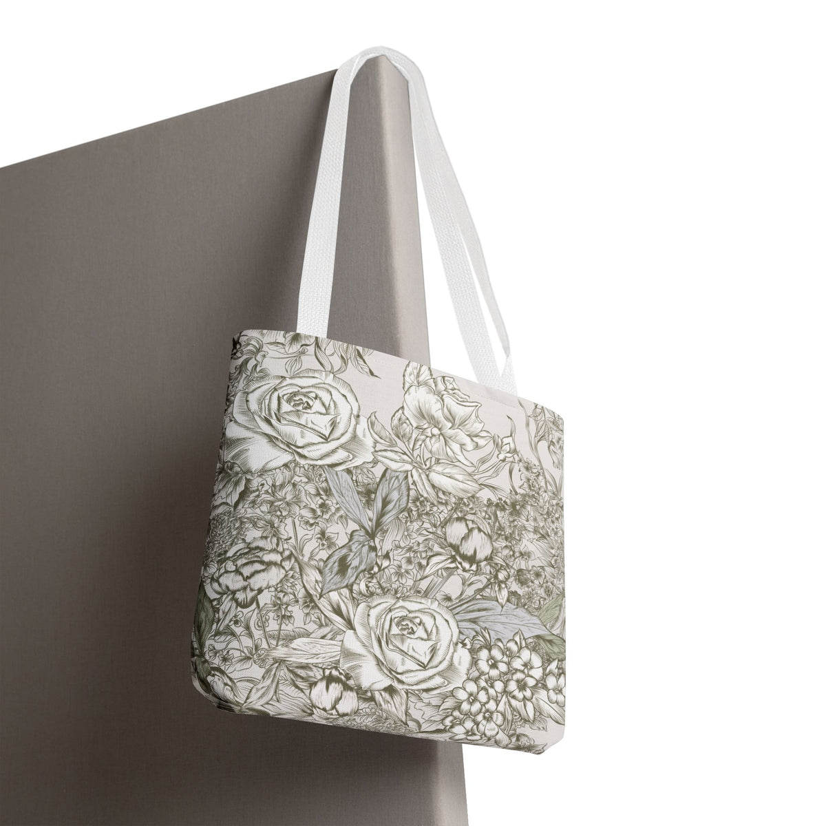Rose Sketch Tote Bag — Grey Floral Carryall