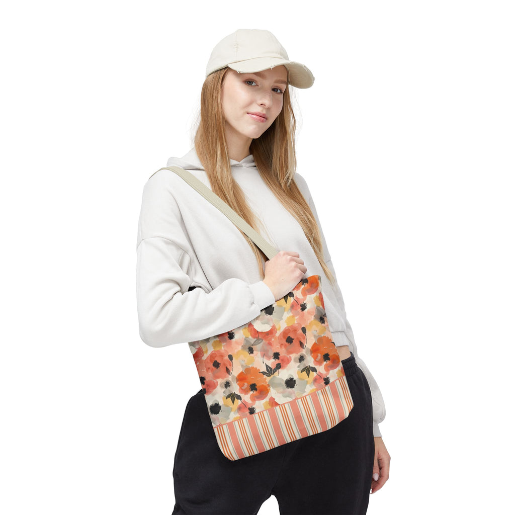Floral Watercolor Stripe Tote Bag – Peach Blossom Beach and Market Bag