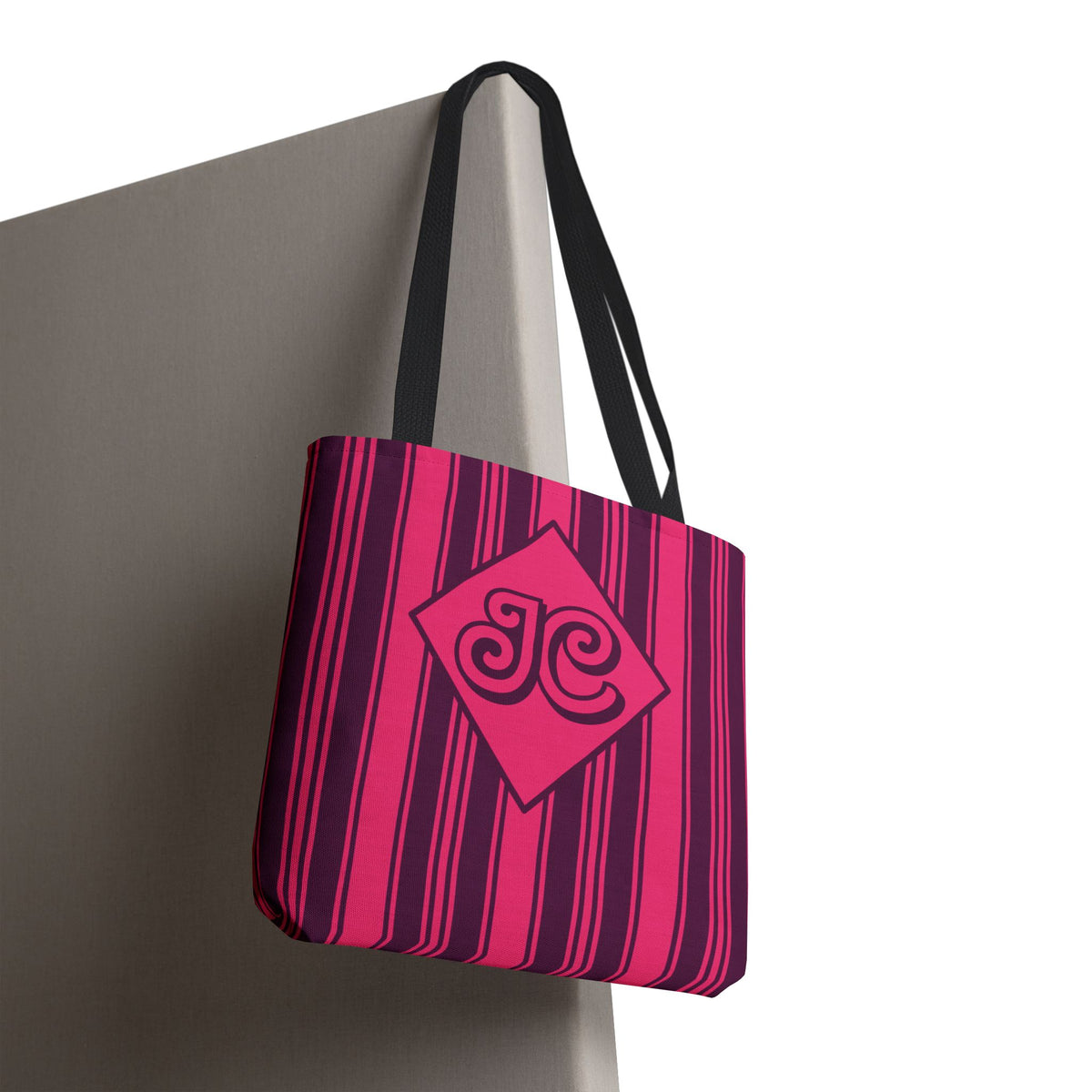 Personalizable Striped Tote Bag - Bright Pink and Purple Monogram Carryall