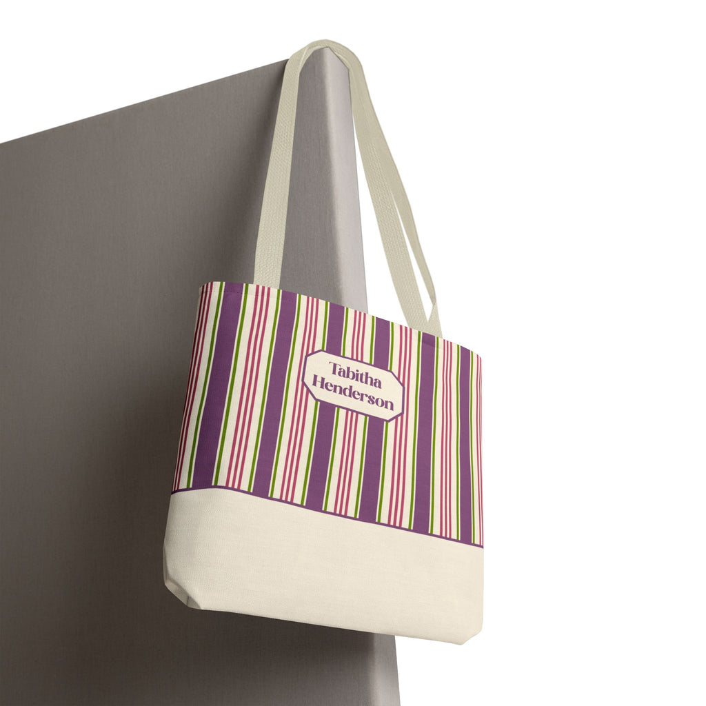 Colorful Striped Tote Bag – Personalizable Purple Pink and Green Tote
