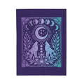 Celestial Moon Phases Blanket - Mystical Wolf and Moonlight Tarot Velveteen Plush Throw