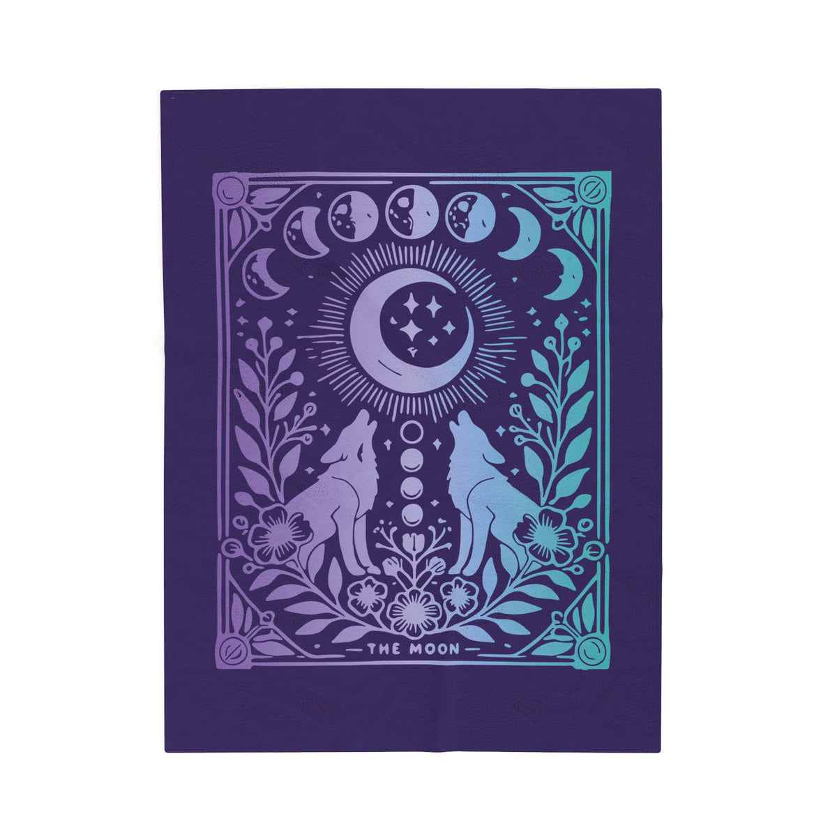 Celestial Moon Phases Blanket - Mystical Wolf and Moonlight Tarot Velveteen Plush Throw