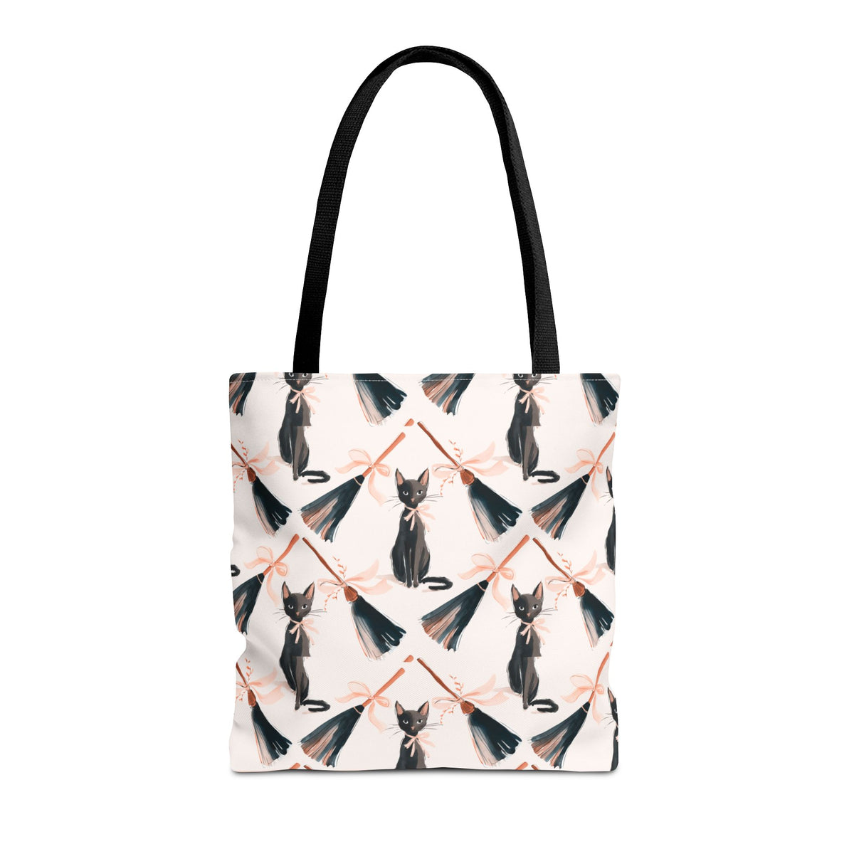 Witchy Black Cat and Broom Tote Bag