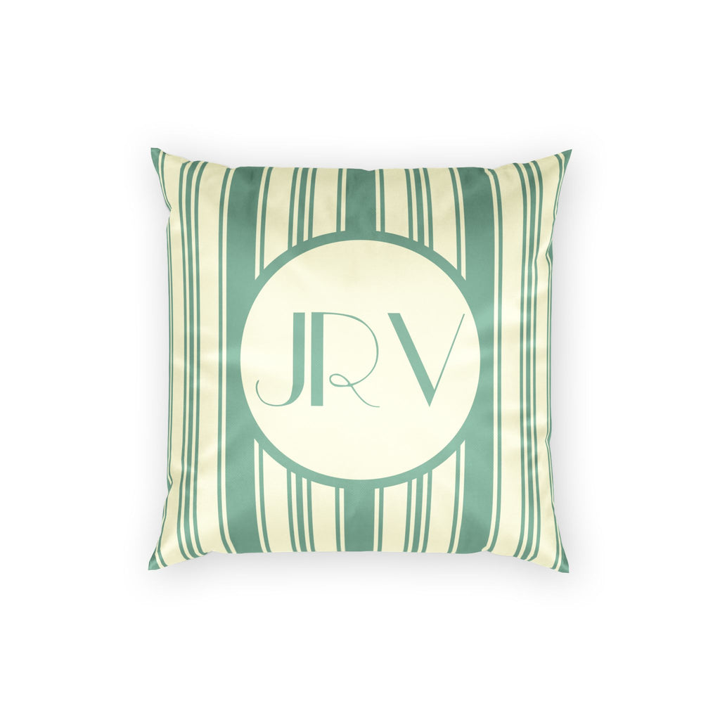 Vintage Striped Monogram Pillow - Mint and Cream Ticking Stripe Velvet Pillow