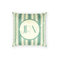 Vintage Striped Monogram Pillow - Mint and Cream Ticking Stripe Velvet Pillow