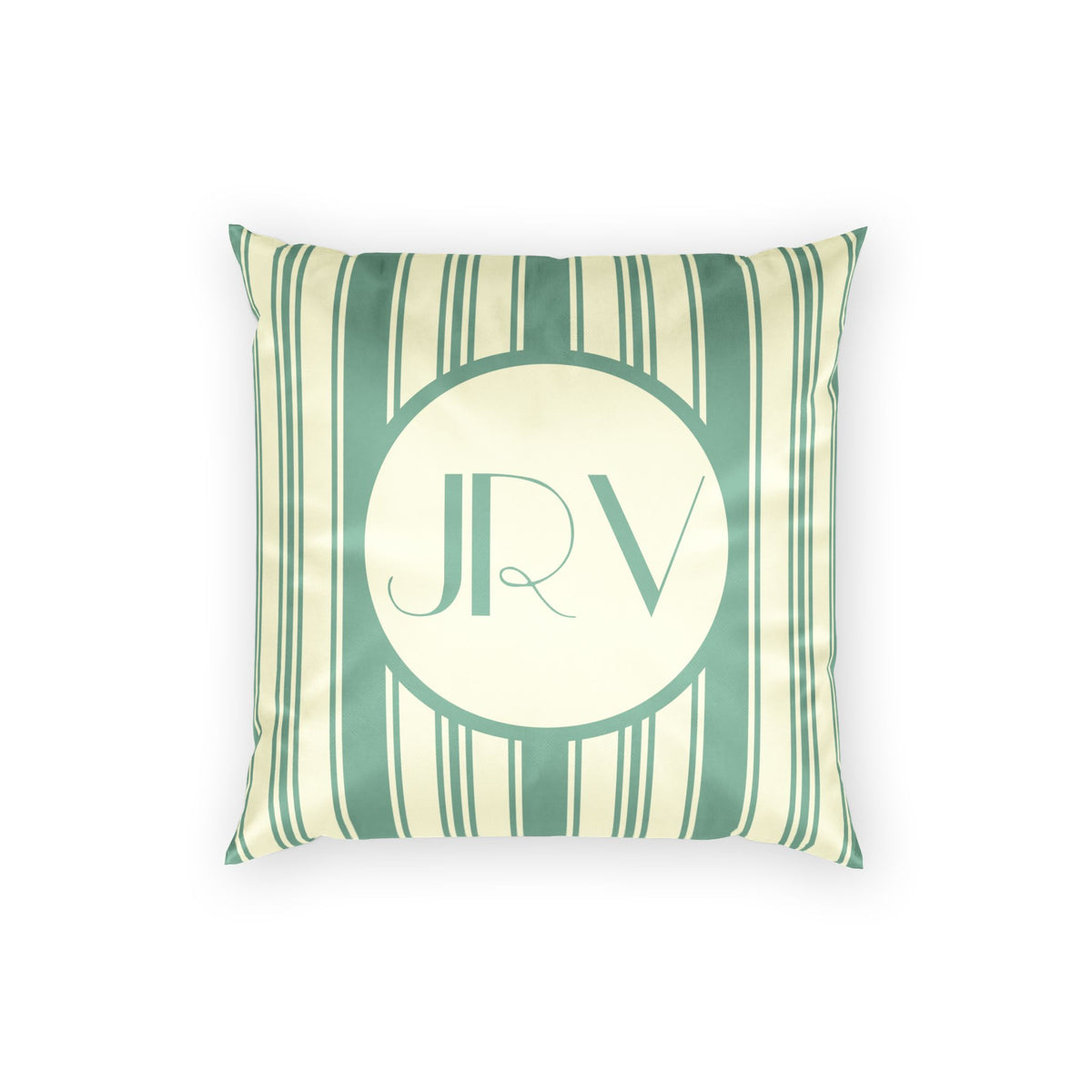 Vintage Striped Monogram Pillow - Mint and Cream Ticking Stripe Velvet Pillow