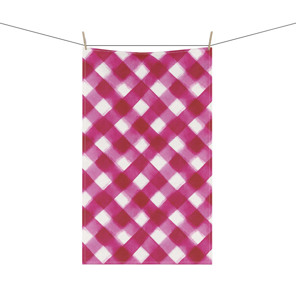 Pink Gingham Kitchen Towel - Bright Magenta Tea Towel