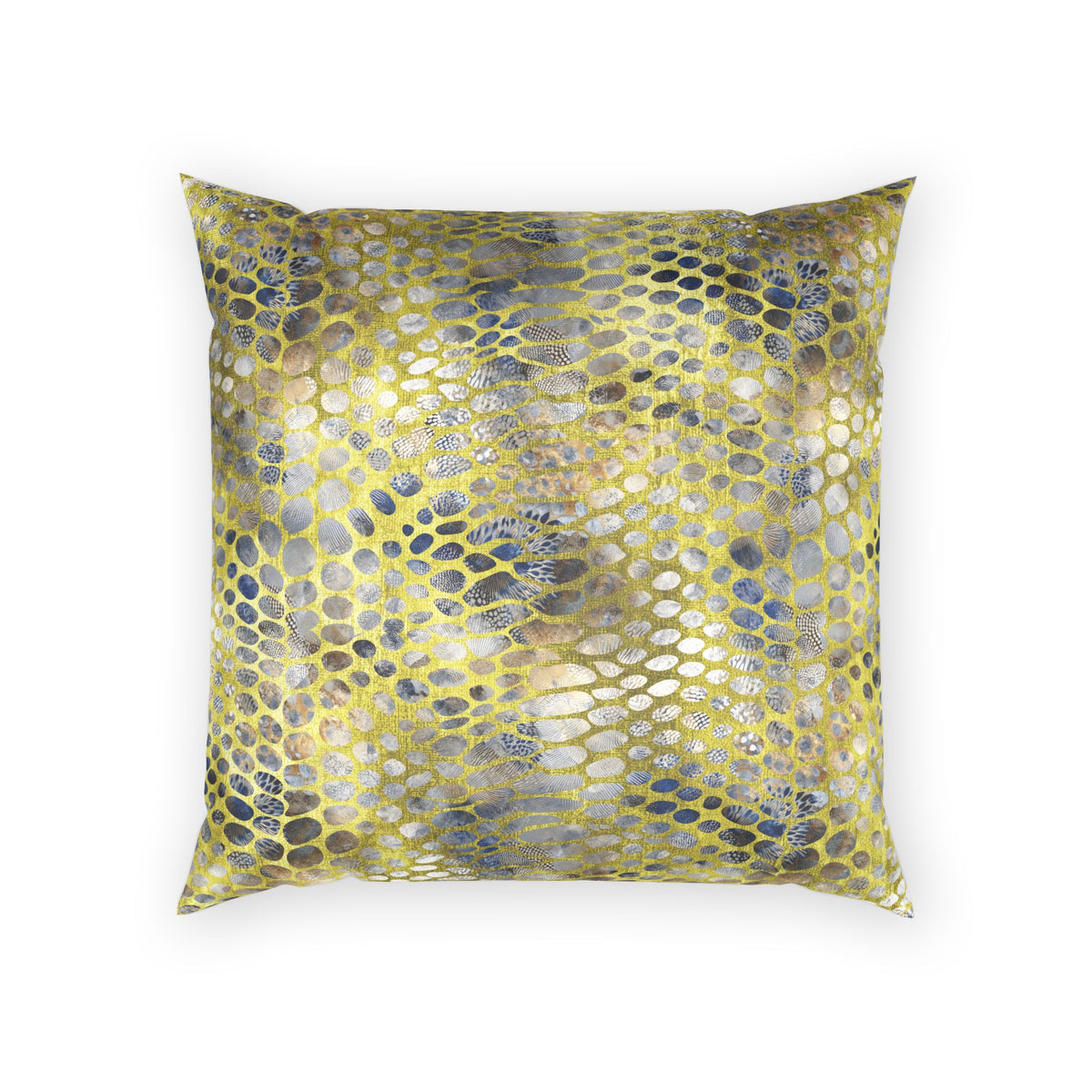 Luxe Velvet Decorative Pillow - Glam Arctic Gold Snakeskin and Navy Feathers Throw Pillow
