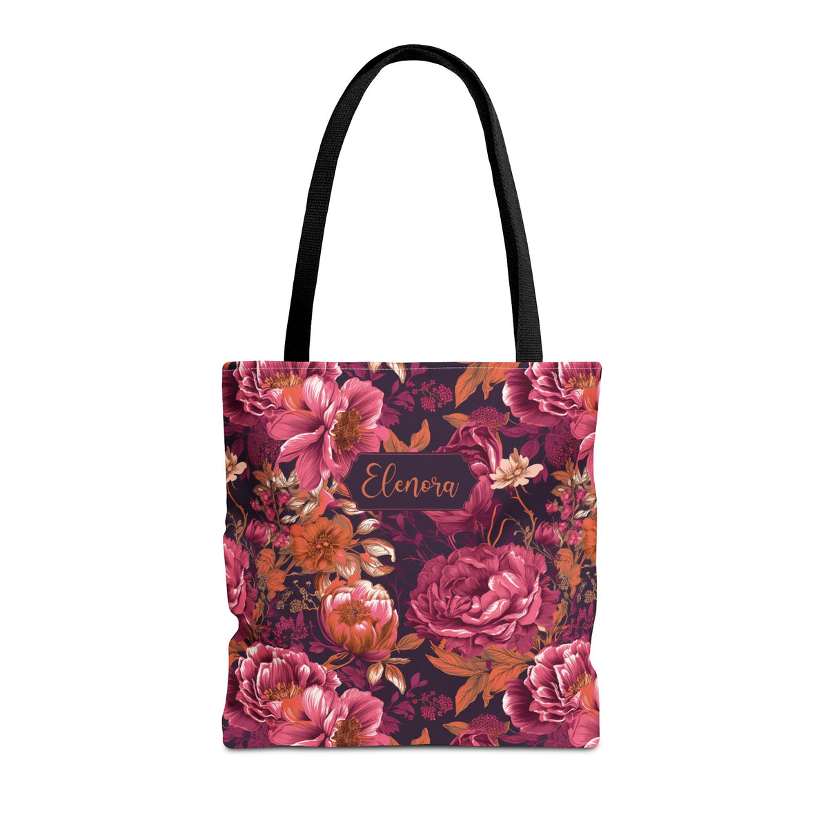Personalizable Floral Maximalist Tote - Vivid Magenta and Orange Print Bag