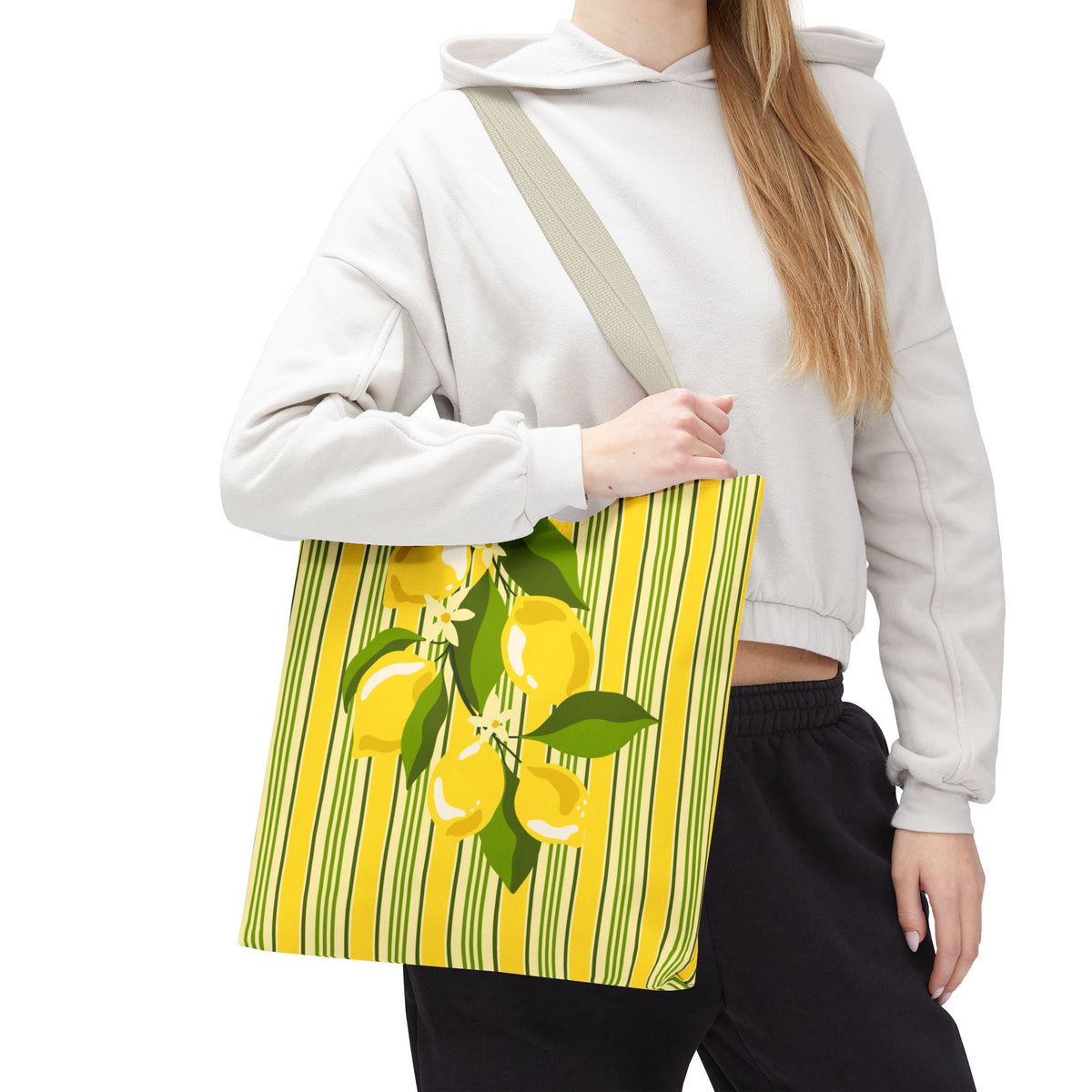 Lemon Stripe Tote Bag - Bright Citrus Summer Market Bag