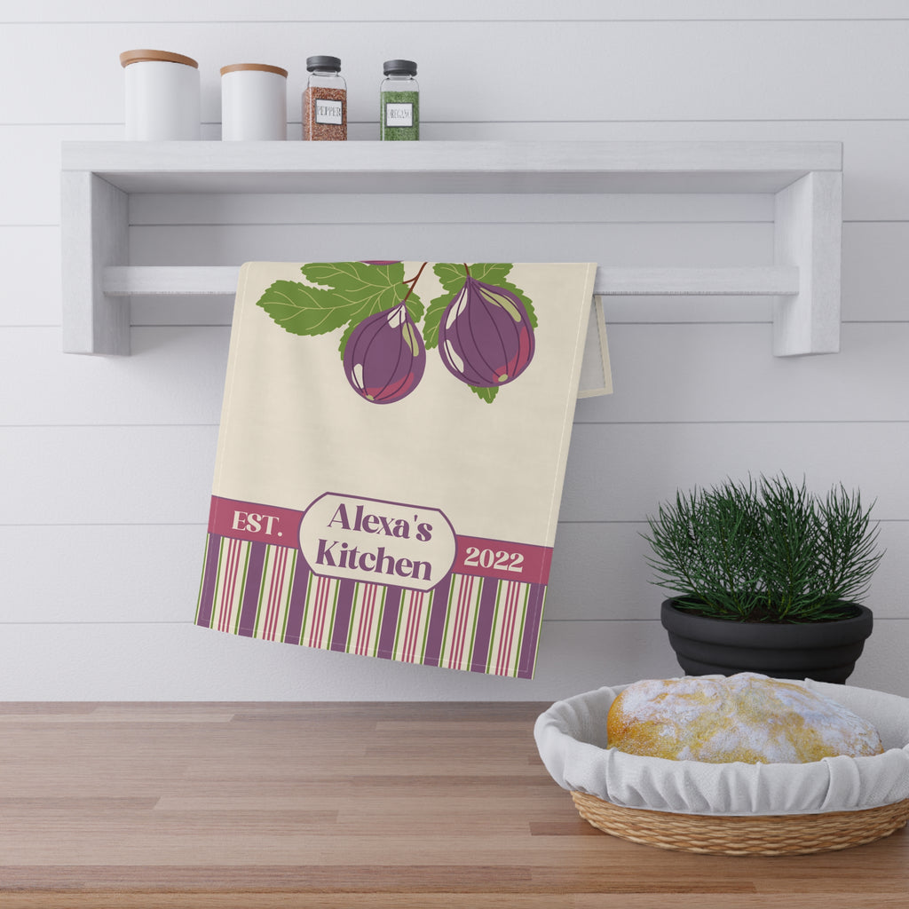 Personalized Fig Tea Towel — Fruit Striped Kitchen Towel