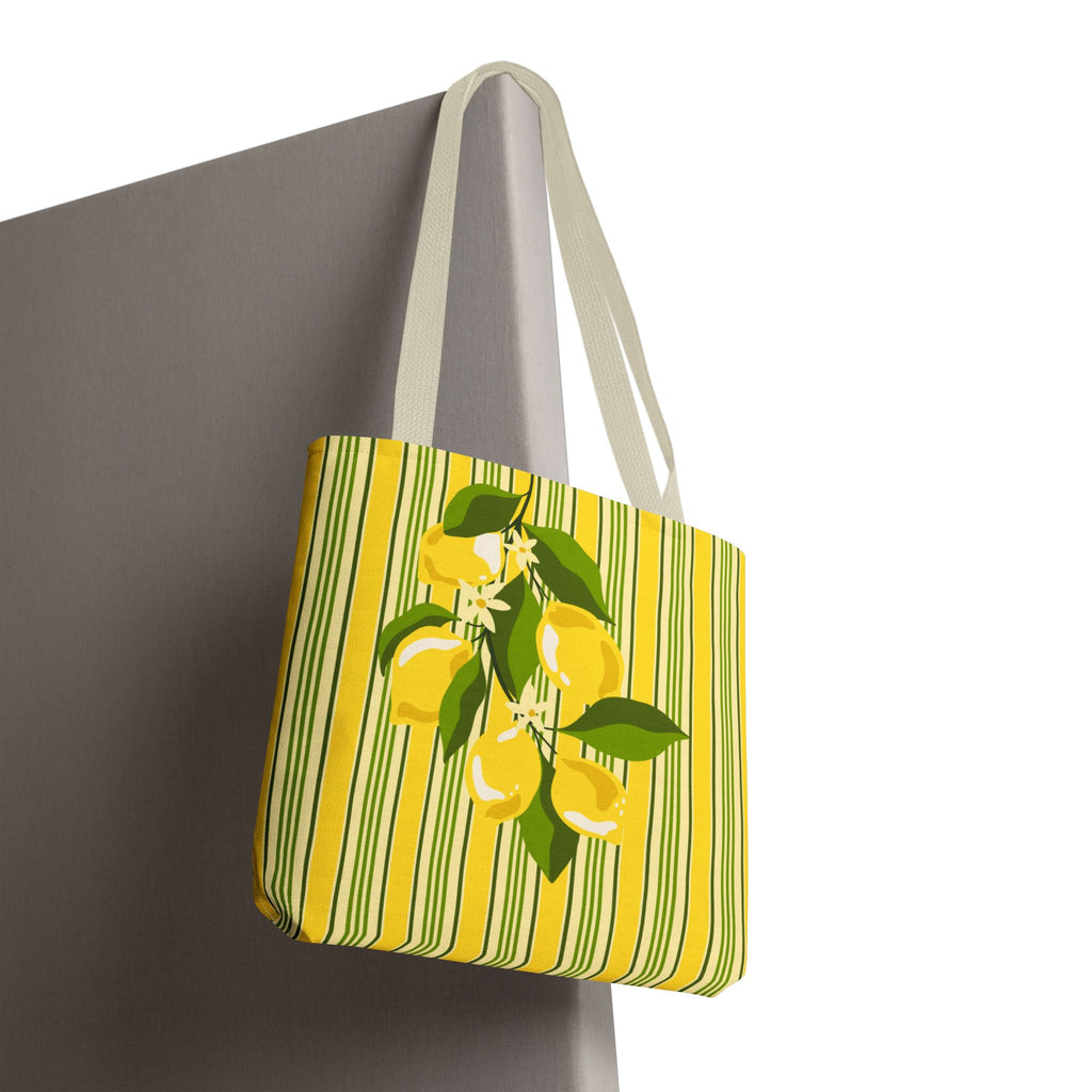 Lemon Stripe Tote Bag - Bright Citrus Summer Market Bag