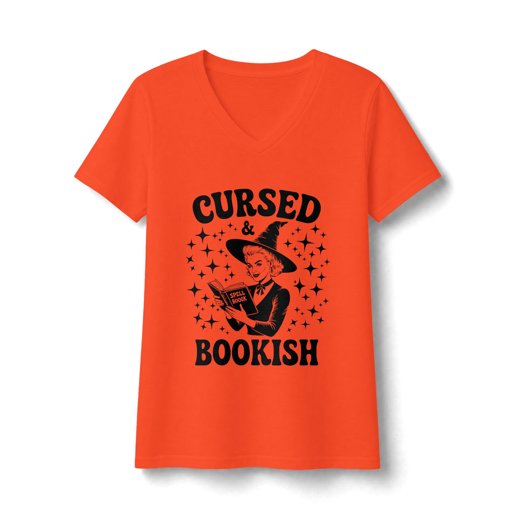 Cursed and Bookish V-Neck Tee - Witchy Book Lover Shirt