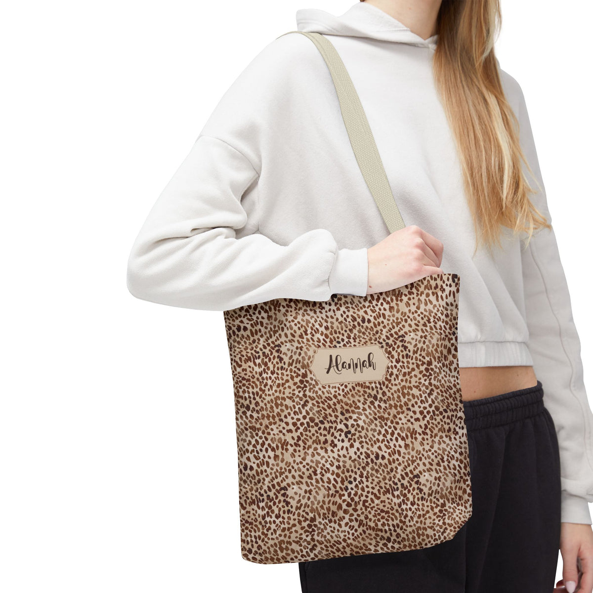 Personalizable Animal Print Tote - Beige Leopard Carryall
