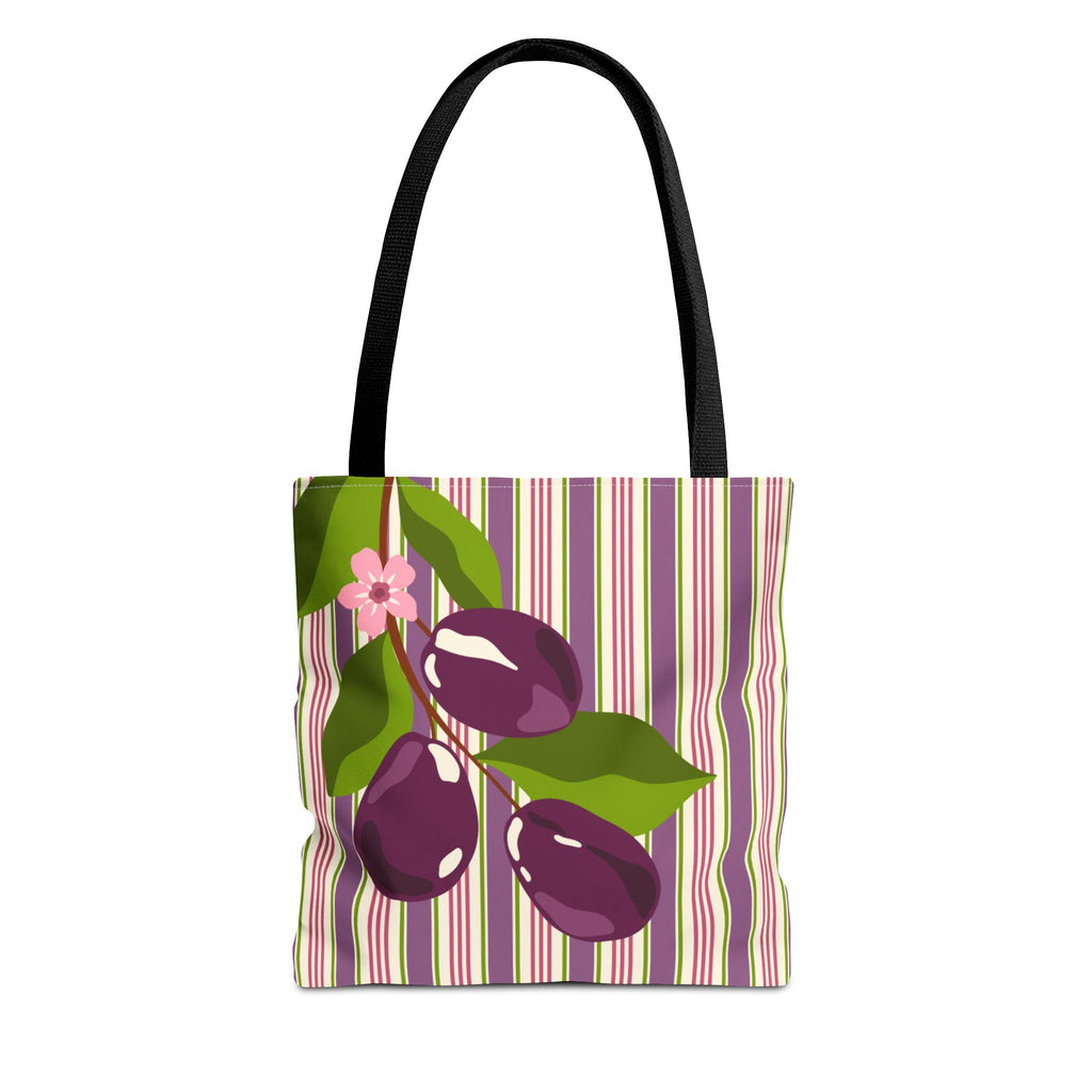 Plum Orchard Striped Tote Bag - Floral Plum Bouquet All-Over Print Tote