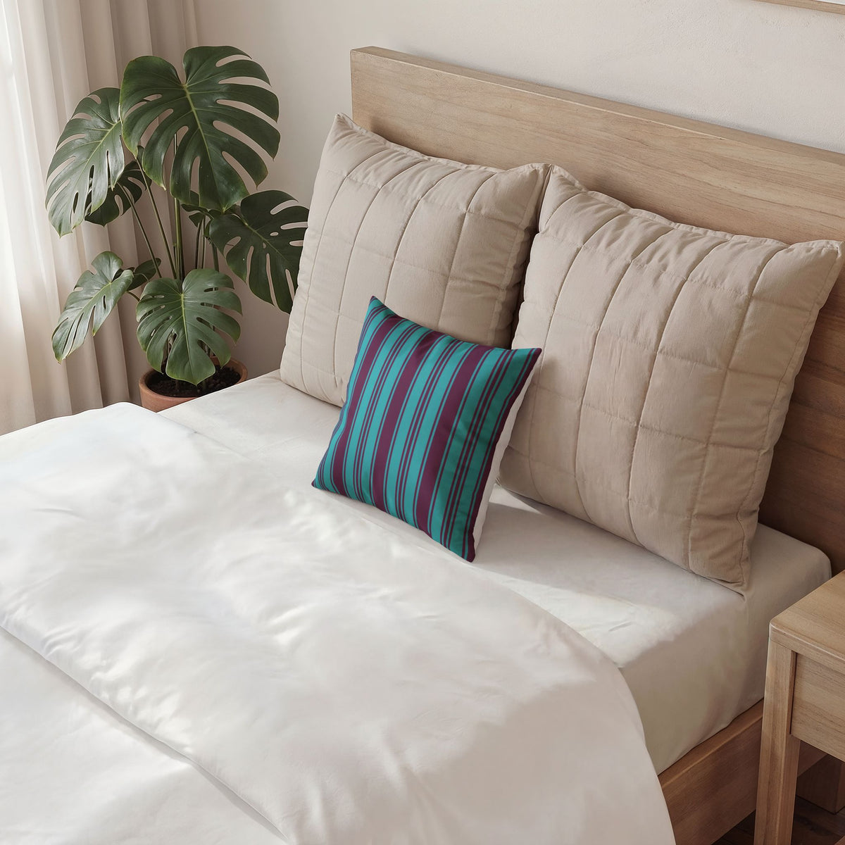 Velvet Ticking Stripe Pillow - Violet and Teal Decorative Throw Pillow