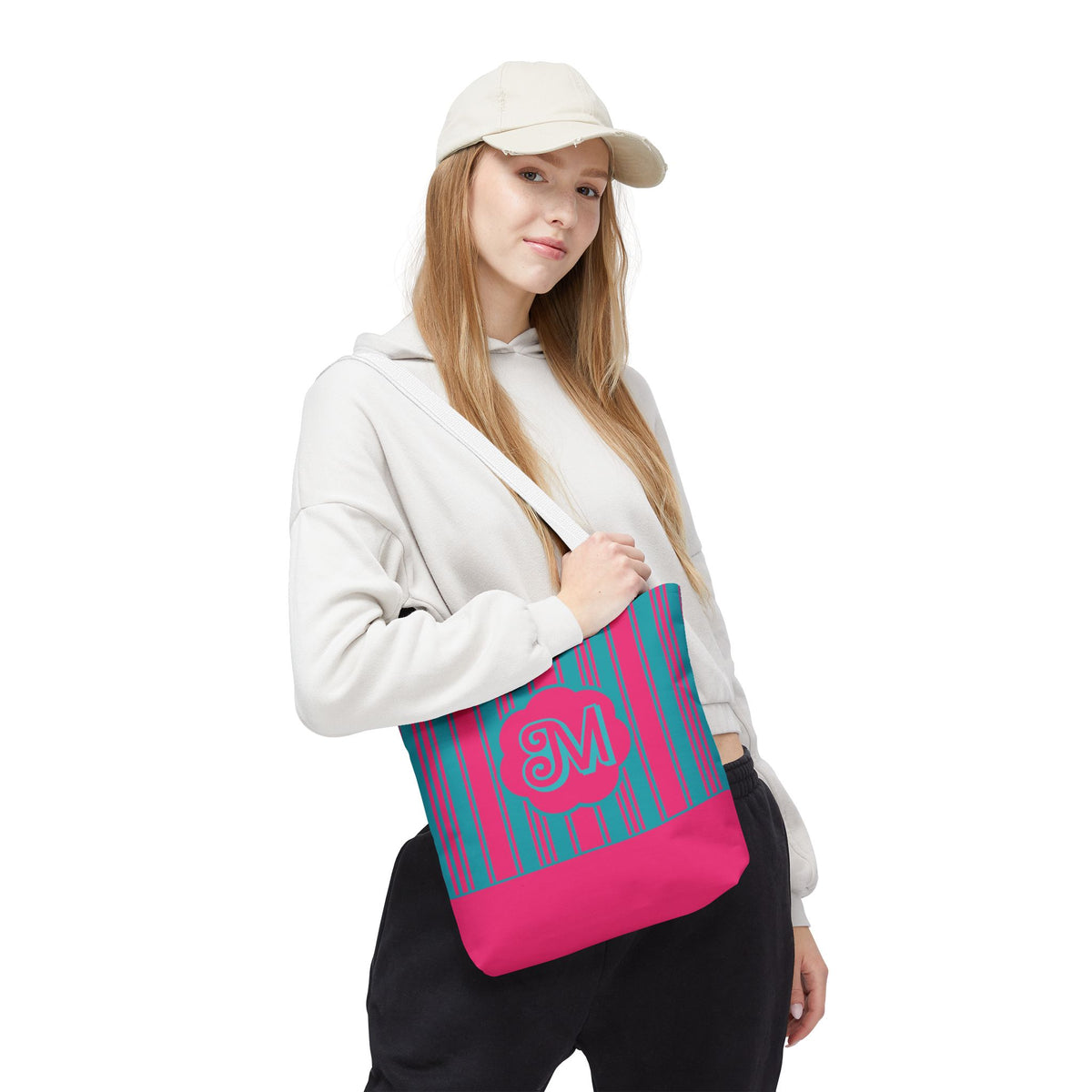 Monogram Pink and Blue Striped Tote Bag — Custom Striped Tote Bag