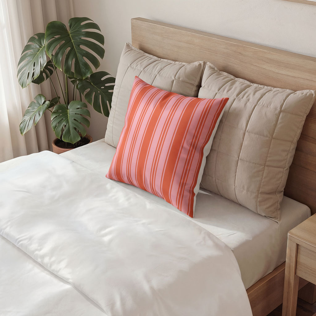 Velvet Accent Pillow - Pink and Orange Ticking Stripe Pillow