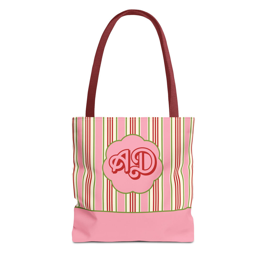 Customizable Striped Pink Tote Bag – Vintage Strawberry Stripe Monogram Tote Bag